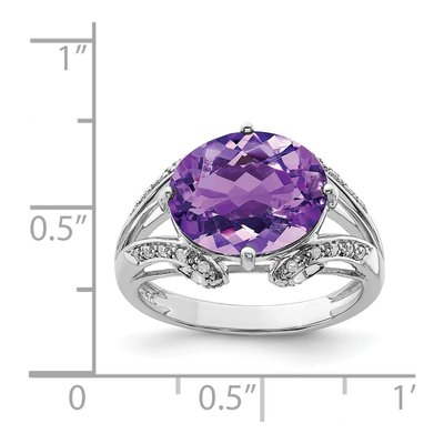 Sterling Silver 1/10 ct tw Amethyst & Diamond Oval Ring – view 4