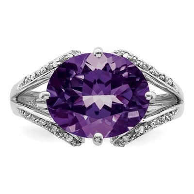 Sterling Silver 1/10 ct tw Amethyst & Diamond Oval Ring – view 5
