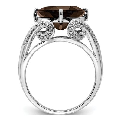Sterling Silver 1/10 ct tw Smoky Quartz & Diamond Oval Ring – view 2