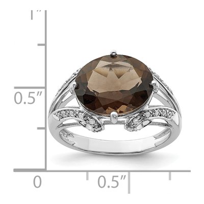 Sterling Silver 1/10 ct tw Smoky Quartz & Diamond Oval Ring – view 3