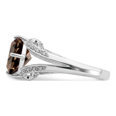 Sterling Silver 1/10 ct tw Smoky Quartz & Diamond Oval Ring – view 4