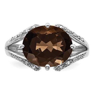 Sterling Silver 1/10 ct tw Smoky Quartz & Diamond Oval Ring – view 5