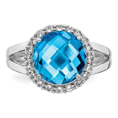 Sterling Silver Swiss Blue Topaz & White Topaz Ring – view 6