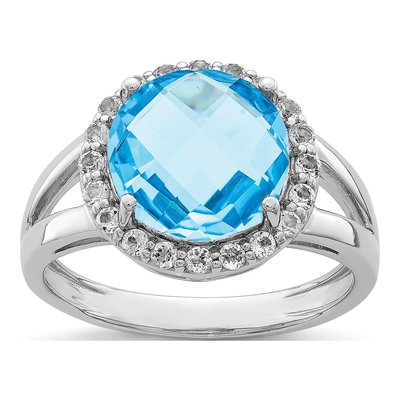 Sterling Silver Swiss Blue Topaz & White Topaz Ring