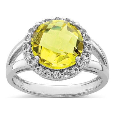 Sterling Silver Lemon Quartz & White Topaz Lemon Ring