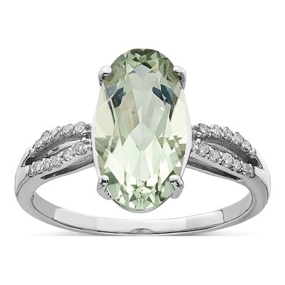 Sterling Silver 1/10 ct tw Green Quartz & Diamond Ring
