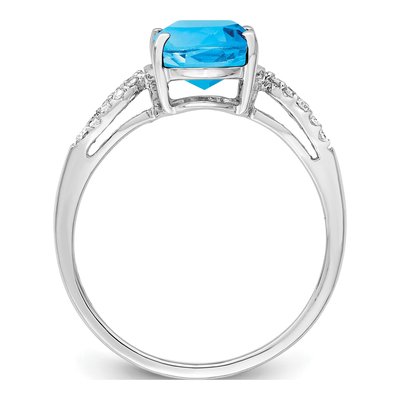 Sterling Silver 1/10 ct tw Swiss Blue Topaz & Diamond Oval Ring – view 2
