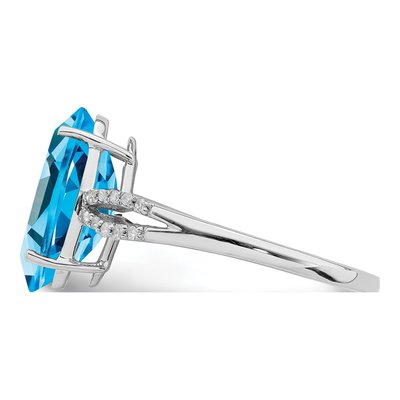 Sterling Silver 1/10 ct tw Swiss Blue Topaz & Diamond Oval Ring – view 4