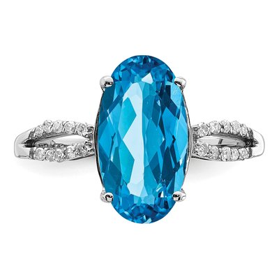 Sterling Silver 1/10 ct tw Swiss Blue Topaz & Diamond Oval Ring – view 5