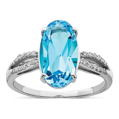 Sterling Silver 1/10 ct tw Swiss Blue Topaz & Diamond Oval Ring