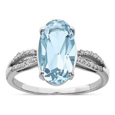 Sterling Silver 1/10 ct tw Sky Blue Topaz & Diamond Ring