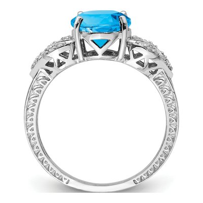 Sterling Silver 1/10 ct tw Swiss Blue Topaz & Diamond Oval Ring – view 2