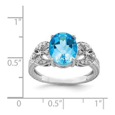 Sterling Silver 1/10 ct tw Swiss Blue Topaz & Diamond Oval Ring – view 3