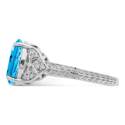 Sterling Silver 1/10 ct tw Swiss Blue Topaz & Diamond Oval Ring – view 4
