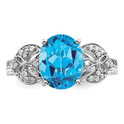 Sterling Silver 1/10 ct tw Swiss Blue Topaz & Diamond Oval Ring – view 5