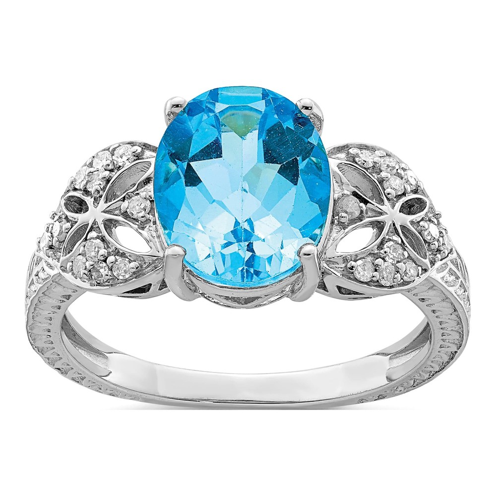 Sterling Silver 1/10 ct tw Swiss Blue Topaz & Diamond Oval Ring