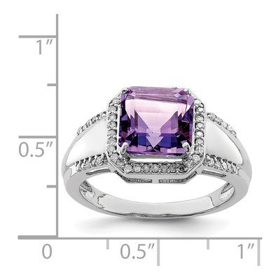 Sterling Silver 0.22 ct tw Amethyst & Diamond Square Ring – view 3