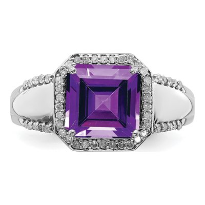 Sterling Silver 0.22 ct tw Amethyst & Diamond Square Ring – view 5