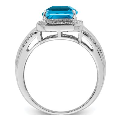 Sterling Silver 0.22 ct tw Swiss Blue Topaz & Diamond Square Ring – view 2
