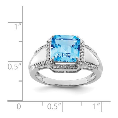 Sterling Silver 0.22 ct tw Swiss Blue Topaz & Diamond Square Ring – view 3