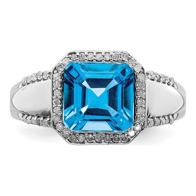 Sterling Silver 0.22 ct tw Swiss Blue Topaz & Diamond Square Ring – view 5
