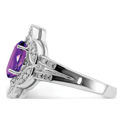 Sterling Silver 1/5 ct tw Amethyst & Diamond Oval Ring – view 3