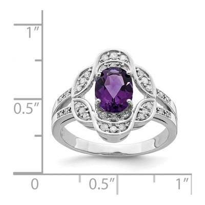 Sterling Silver 1/5 ct tw Amethyst & Diamond Oval Ring – view 4