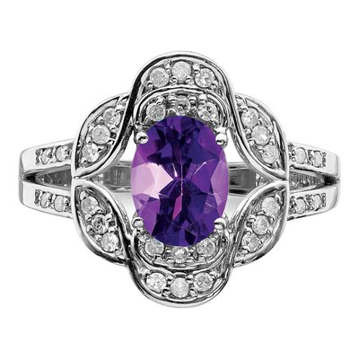 Sterling Silver 1/5 ct tw Amethyst & Diamond Oval Ring – view 5