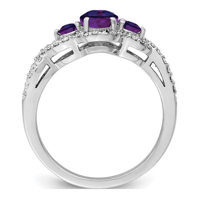 Sterling Silver 1/4 ct tw Amethyst & Diamond Oval Ring – view 3