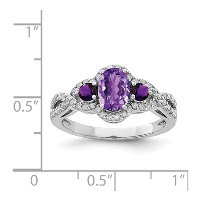Sterling Silver 1/4 ct tw Amethyst & Diamond Oval Ring – view 4