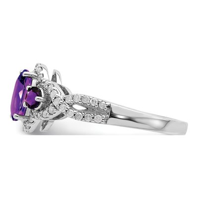 Sterling Silver 1/4 ct tw Amethyst & Diamond Oval Ring – view 5