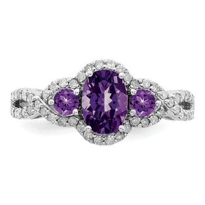 Sterling Silver 1/4 ct tw Amethyst & Diamond Oval Ring – view 6