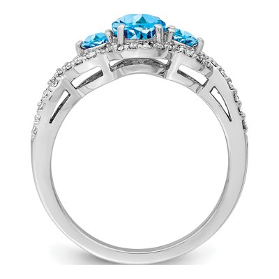 Sterling Silver 1/4 ct tw Swiss Blue Topaz & Diamond Oval Ring – view 3