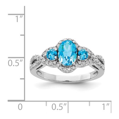 Sterling Silver 1/4 ct tw Swiss Blue Topaz & Diamond Oval Ring – view 4
