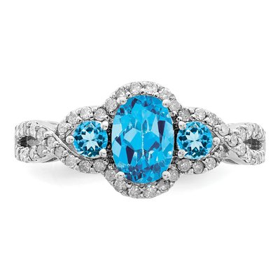 Sterling Silver 1/4 ct tw Swiss Blue Topaz & Diamond Oval Ring – view 6