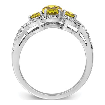 Sterling Silver 1/4 ct tw Lemon Quartz & Diamond Oval Lemon Ring – view 3