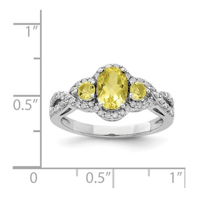 Sterling Silver 1/4 ct tw Lemon Quartz & Diamond Oval Lemon Ring – view 4