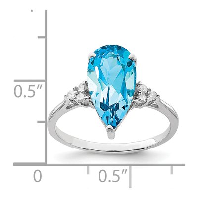 Sterling Silver 0.09 ct tw Swiss Blue Topaz & Diamond Pear Ring – view 3