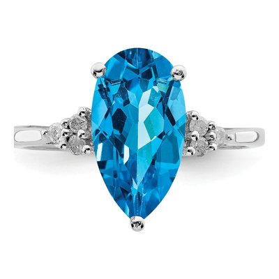 Sterling Silver 0.09 ct tw Swiss Blue Topaz & Diamond Pear Ring – view 5