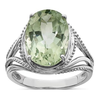 Sterling Silver Green Quartz Oval Ring