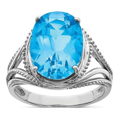 Sterling Silver Swiss Blue Topaz Oval Ring