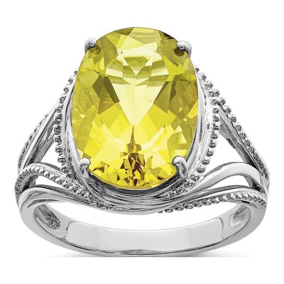 Sterling Silver Lemon Quartz Oval Lemon Ring