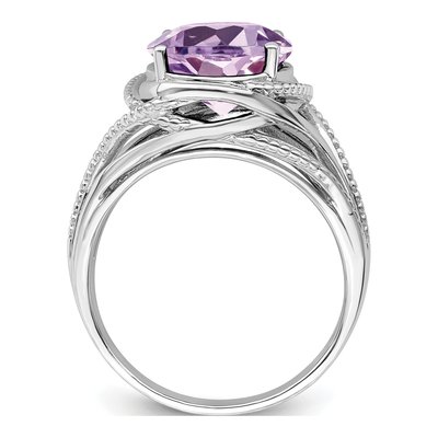 Sterling Silver Rose de France Amethyst Oval Ring – view 2