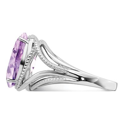 Sterling Silver Rose de France Amethyst Oval Ring – view 4