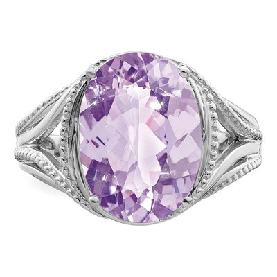 Sterling Silver Rose de France Amethyst Oval Ring – view 5