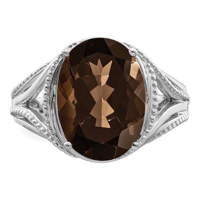 Sterling Silver Smoky Quartz Oval Ring – view 5