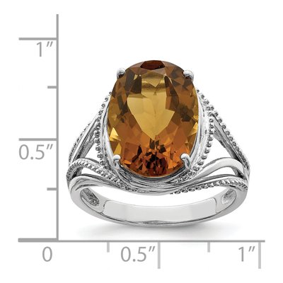Sterling Silver Whiskey Quartz Oval Whiskey Ring – view 3