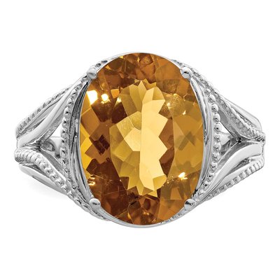Sterling Silver Whiskey Quartz Oval Whiskey Ring – view 5