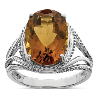 Sterling Silver Whiskey Quartz Oval Whiskey Ring