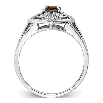 Sterling Silver Smoky Quartz & Diamond Oval Ring – view 2